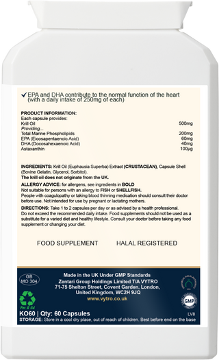 VYTRO KRILL OMEGA+ – Antarctic Krill Oil Softgels | Omega‑3 EPA/DHA + Astaxanthin for Heart, Brain & Joint Health