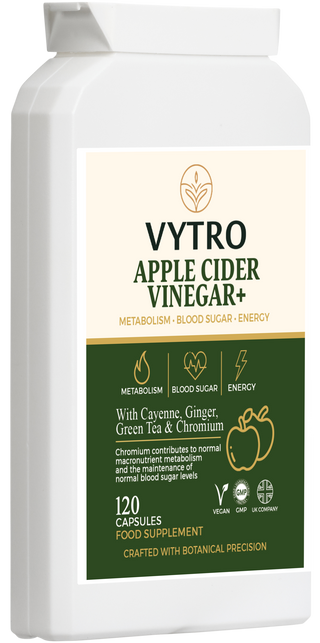 VYTRO® APPLE CIDER VINEGAR+ – Metabolism, Blood Sugar & Energy Support | With Cayenne, Ginger, Green Tea & Chromium | Vegan Capsules