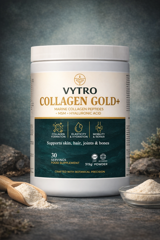 VYTRO COLLAGEN GOLD+ | Marine Collagen Peptides with Hyaluronic Acid, MSM, Vitamin C, Biotin & Zinc – Skin, Hair, Joints & Bone Support (315g | 30 ...