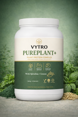 VYTRO® PUREPLANT+ Vegan Protein Powder – Plant-Based Protein with Spirulina & Greens | High Protein, Digestive Support & Natural Energy Boost