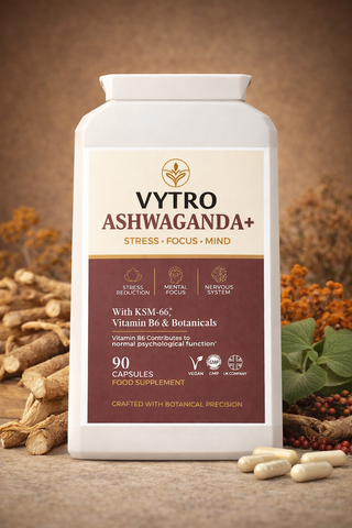 VYTRO ASHWAGANDHA+ Premium Adaptogen Complex – 90 Vegan Capsules | Stress, Energy & Focus Support