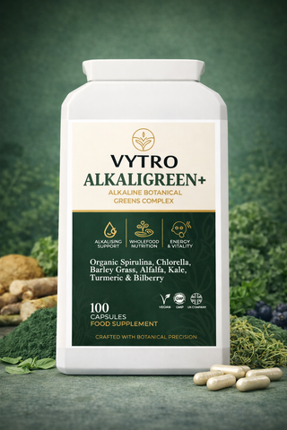VYTRO® ALKALIGREEN+ Organic Super Greens Complex – Spirulina, Chlorella & Kale | Alkalising Energy & Detox Support