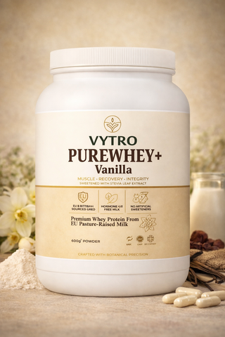 VYTRO PUREWHEY+ Vanilla – Clean Whey Protein Powder 600g | Grass-Fed EU Milk, No Sweeteners