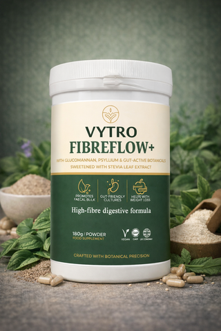VYTRO FIBREFLOW+ High-Fibre Digestive Formula | Glucomannan, Psyllium, Prebiotic Cultures & Botanical Fibres (180g Powder)