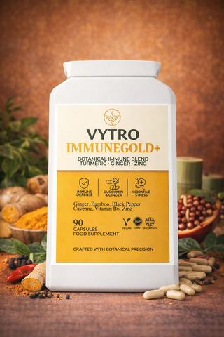 VYTRO IMMUNEGOLD+ | Botanical Immune Blend with Turmeric, Ginger & Zinc – Immune Defence, Antioxidant & Vitality Support (90 Capsules)