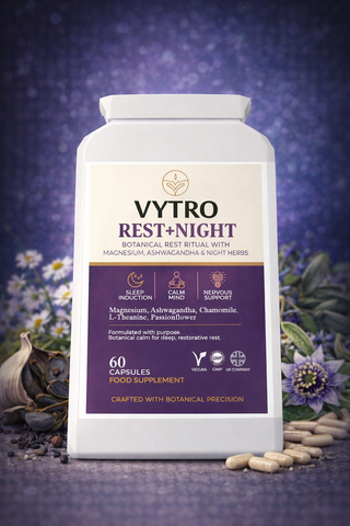 VYTRO REST+NIGHT | Botanical Rest Ritual with Magnesium, Ashwagandha & Night Herbs – Sleep Induction, Calm Mind & Nervous Support (60 Capsules)