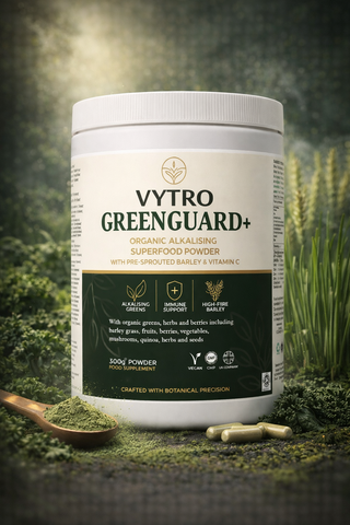 VYTRO GREENGUARD+ | Organic Alkalising Superfood Powder with Pre-Sprouted Barley, Greens & Vitamin C – Energy, Detox & Immune Support (300 g | 20 S...