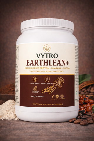 VYTRO EARTHLEAN+ | Premium Rice Protein + Guarana + Cocoa – Plant-Based Energy & Lean Nutrition Shake (500 g | 20 Servings)
