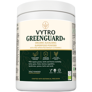 Organic greens superfood powder with pre-sprouted barley, mushrooms, herbs, and vitamin C – supports immune health and alkalinity – 300g – Made in UK – VYTRO Greenguard+