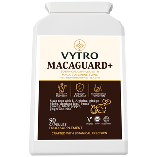 VYTRO MACAGUARD+ Botanical Complex – vegan fertility and reproductive health supplement with maca root, L-arginine, zinc and ginseng for energy and stamina.