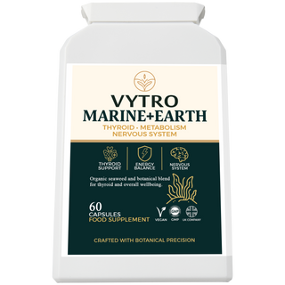 VYTRO MARINE+EARTH organic seaweed and botanical supplement with iodine, ashwagandha, and green tea – supports thyroid function, metabolism, and nervous system health – 100 vegan capsules made in the UK.